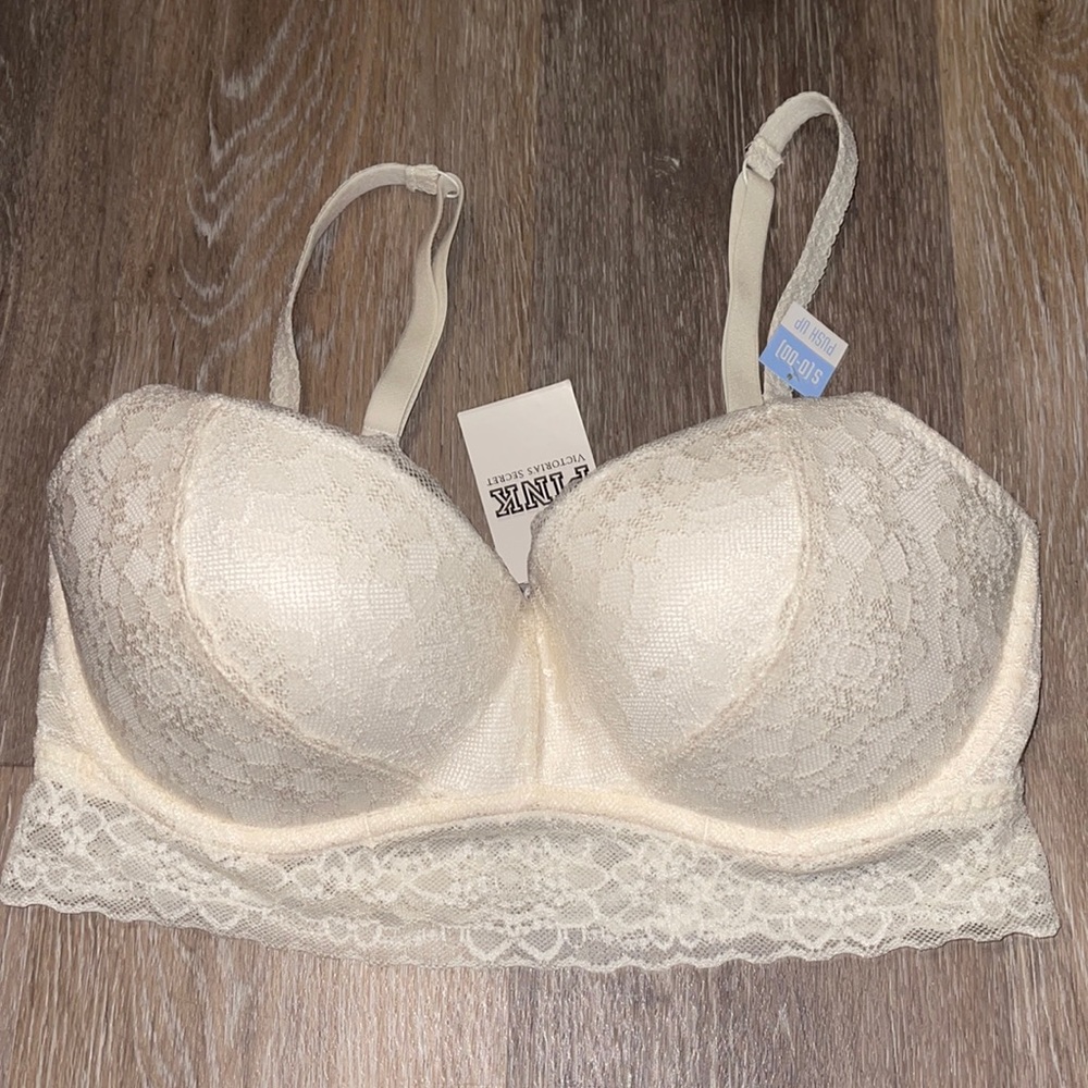 PINK cream lace bralette nwt